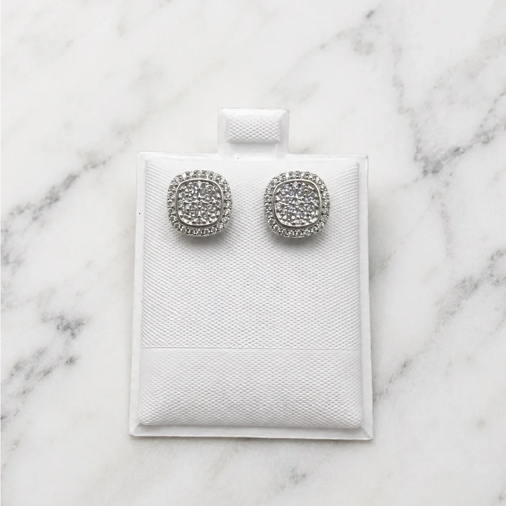925 Sterling Silver Pavé Square Stud Earrings  Screw Back 1.00CT MOISSANITE